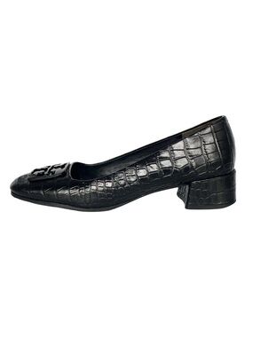 Tory Burch Georgia Pump Black Croc Embossed Leather 7.5 Low Heel